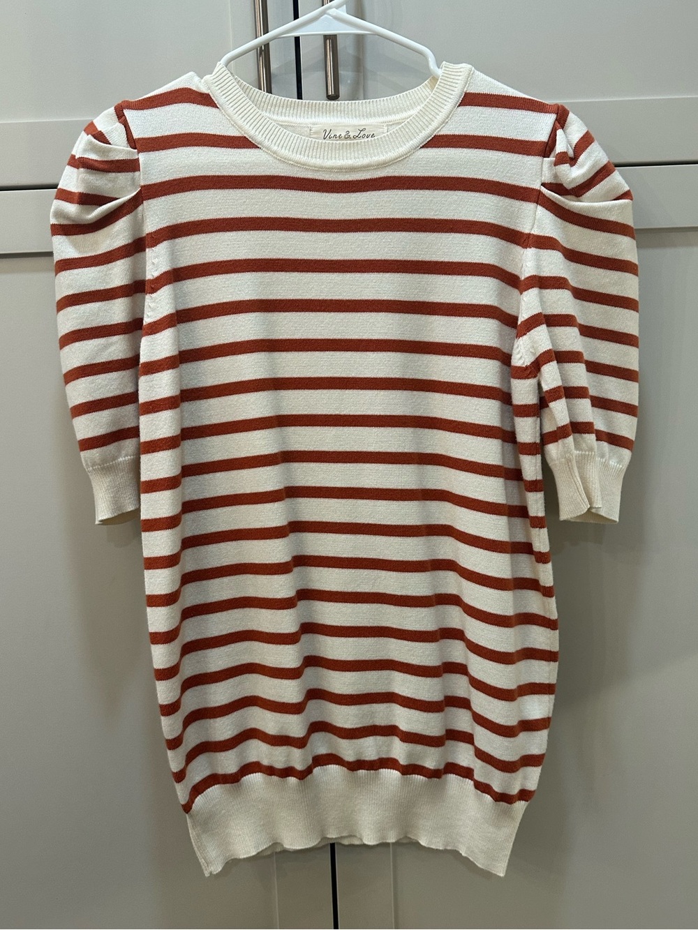 Striped Puff Sleeve Knit Top - Cream & Rust- Womens L